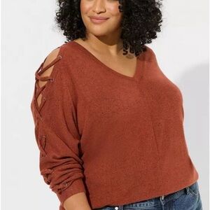 Torrid V-Neck  Sweater with Lace-Up Detail NWT